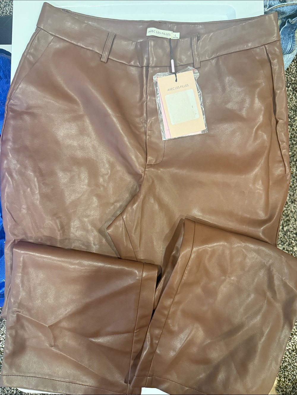 Avec Les Filles Faux Leather Boot-Cut Pants in Cognac Brown (Anthropologie)